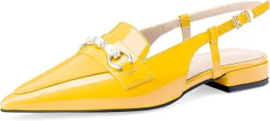 Oh Mispares Slingback Flats for Women Closed Pointed Toe Low Heel Flat Sandals with Pearl Slip On Gold Flats Shoes for Women Wedding Office Causal
