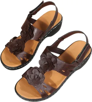 oiangi Summer Wedges for Women Casual Round Toe Fish Mouth Open Toe Flower Hollow Hook and Loop Platform Sandals Lightweight Comfy Outdoor Ladies Shoes