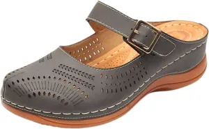 Orthopedic Slippers for Women Dressy Casual Comfort Summer Slippers Closed Toe Ankle Strap Metal Buckle Sandals Comfortable Orthotic Footwear Casual Walking Wedges