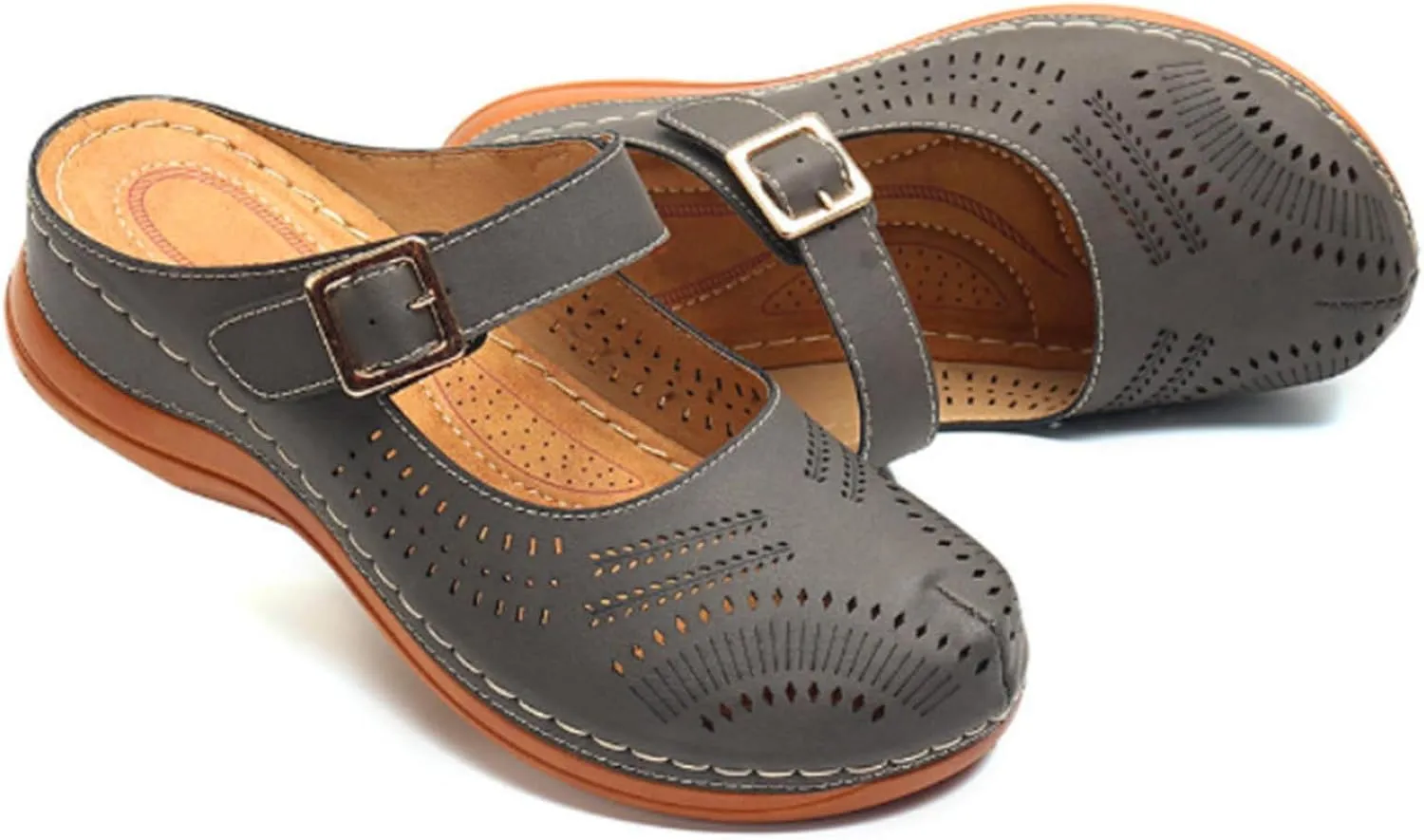Orthopedic Slippers for Women Dressy Casual Comfort Summer Slippers Closed Toe Ankle Strap Metal Buckle Sandals Comfortable Orthotic Footwear Casual Walking Wedges