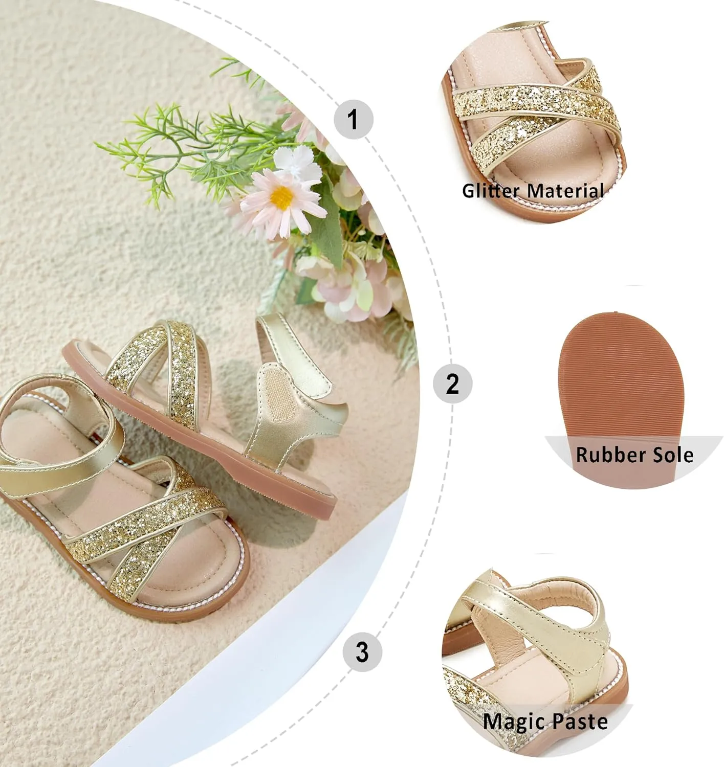 Otter MOMO Girls Open Toe Princess Flat Sandals with Comfort Sole Summer Sandals
