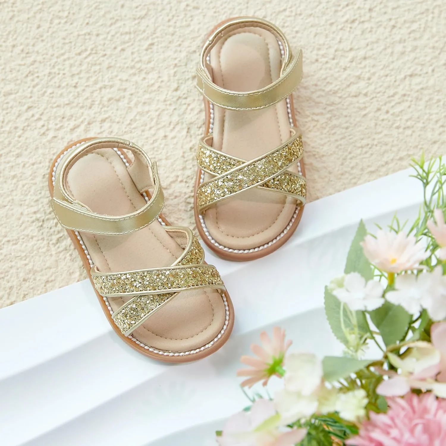 Otter MOMO Girls Open Toe Princess Flat Sandals with Comfort Sole Summer Sandals