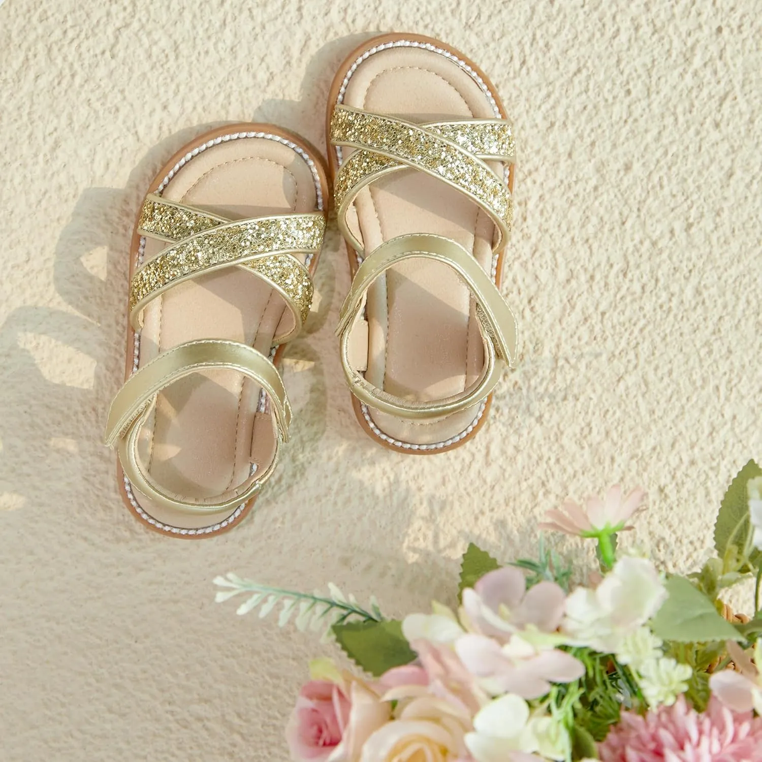 Otter MOMO Girls Open Toe Princess Flat Sandals with Comfort Sole Summer Sandals