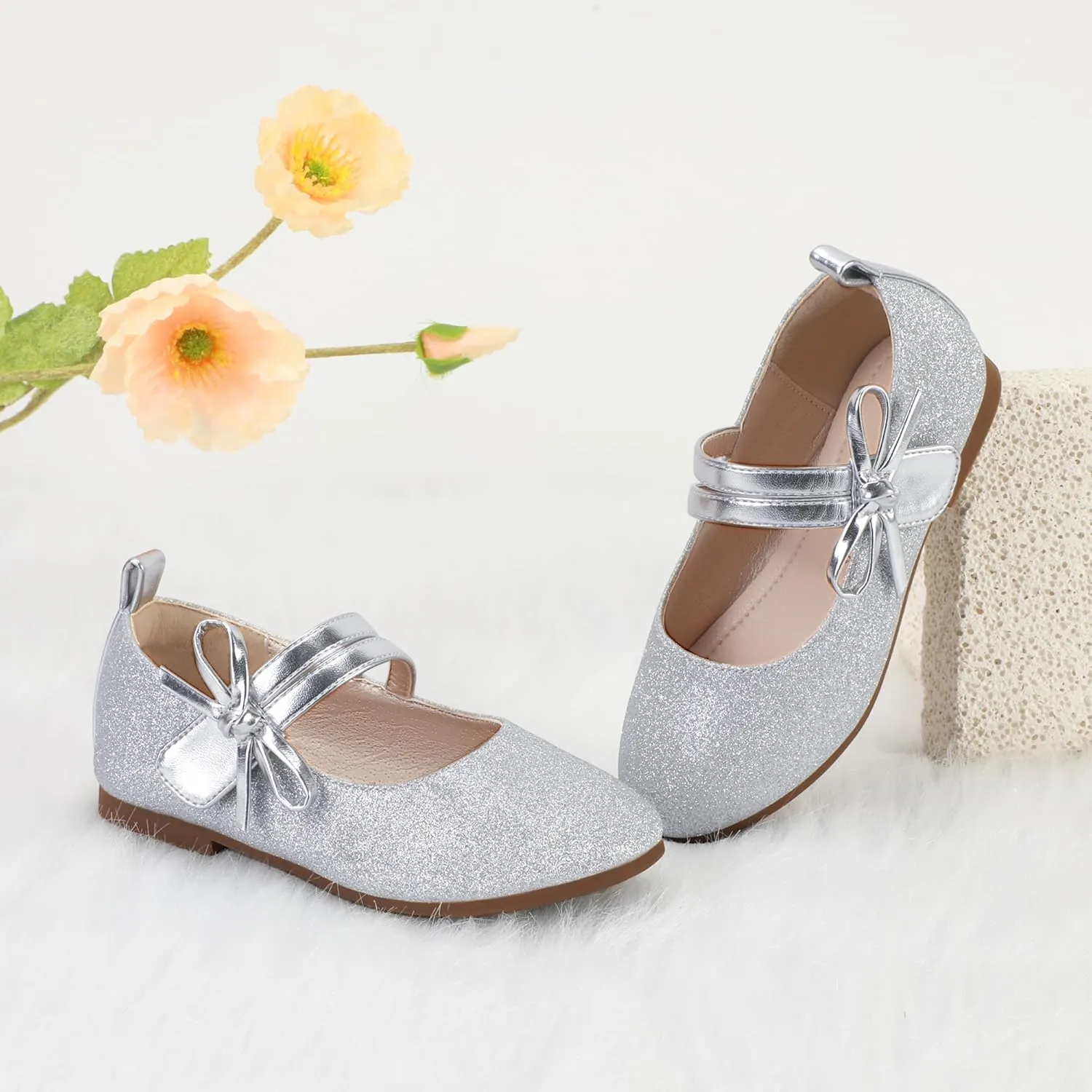 PANDANINJIA Naomi Girls Dress Shoes Mary Jane Ballet Flats Flower Girl Wedding Party Communion Shoes for Toddler Little Kid Big Kid