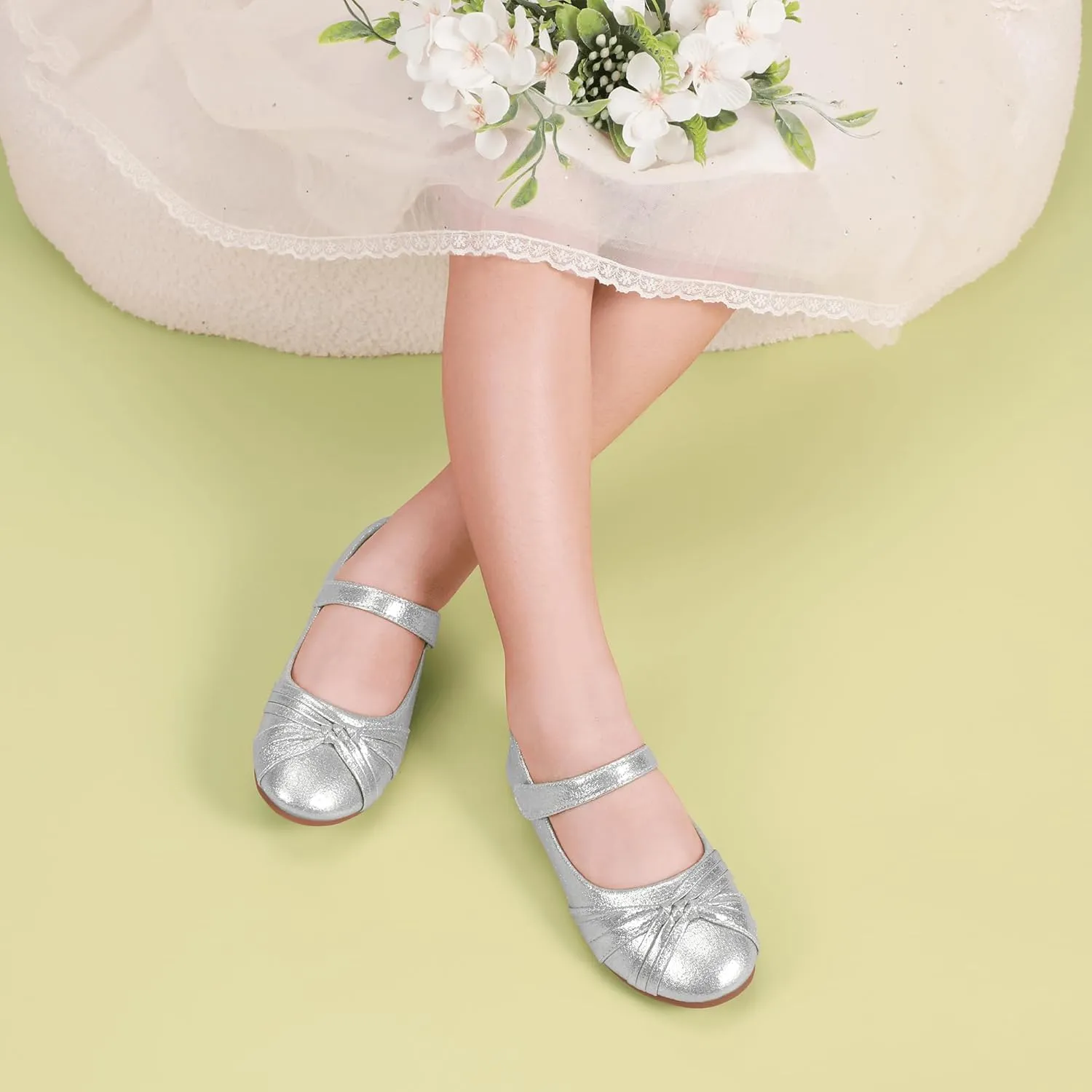 PANDANINJIA Rika Girls Dress Shoes Flower Girl Mary Jane Flats Wedding Party School Shoes for Toddler Little Kid Big Kid
