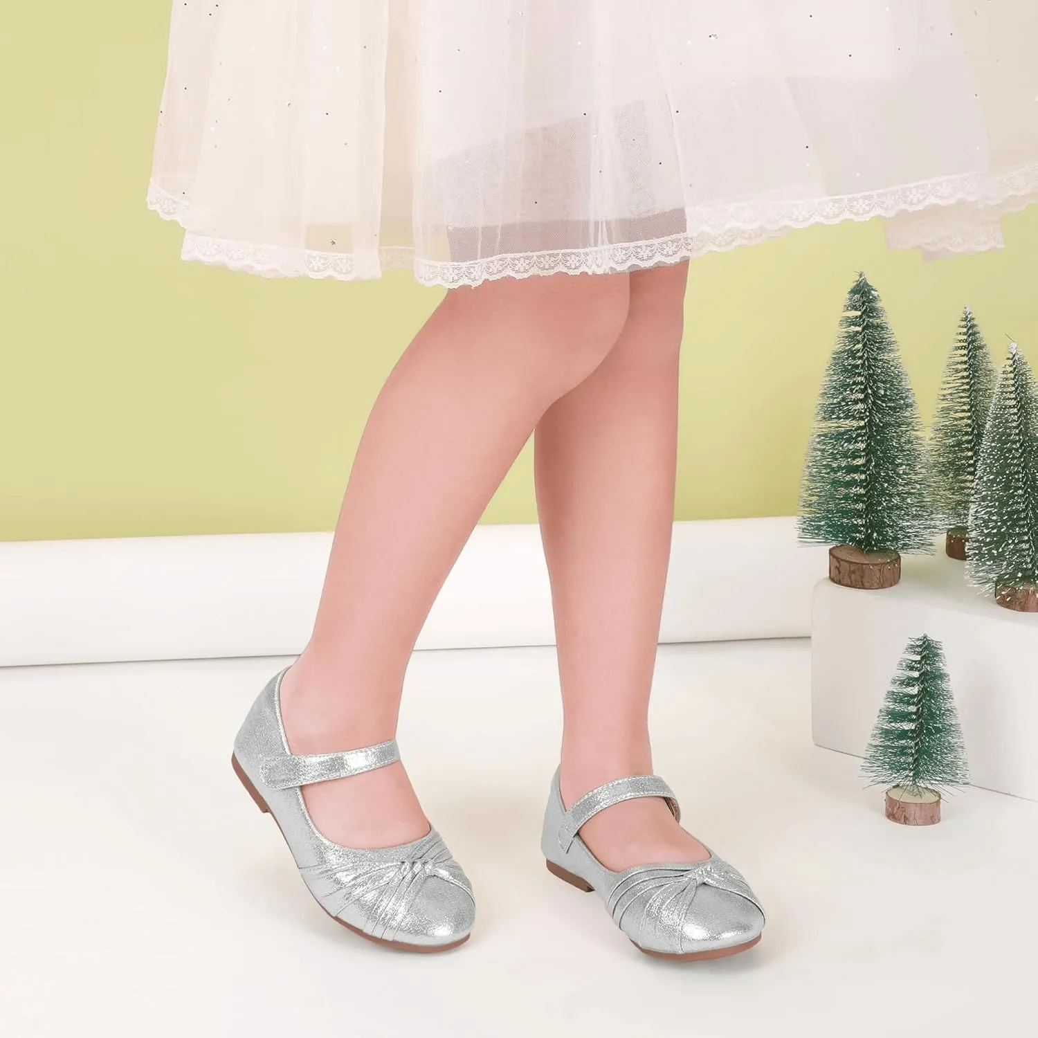 PANDANINJIA Rika Girls Dress Shoes Flower Girl Mary Jane Flats Wedding Party School Shoes for Toddler Little Kid Big Kid