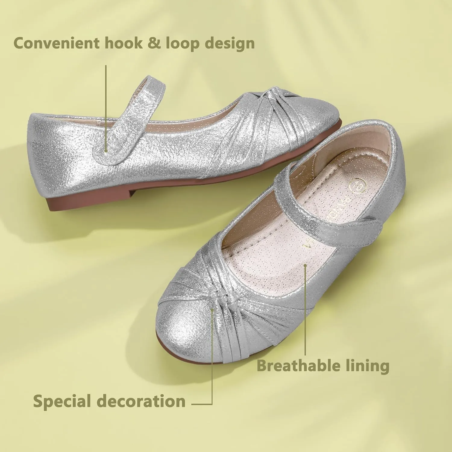 PANDANINJIA Rika Girls Dress Shoes Flower Girl Mary Jane Flats Wedding Party School Shoes for Toddler Little Kid Big Kid