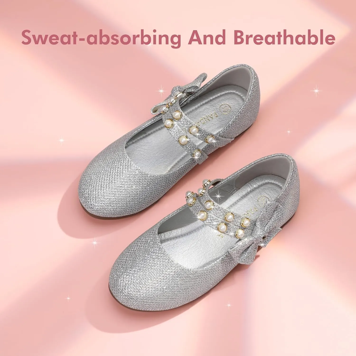 PANDANINJIA Toddler Girls Dress Shoes Pearls Bow Ballet Flats Flower Girl Shoes for Wedding Party School Communion Shoes