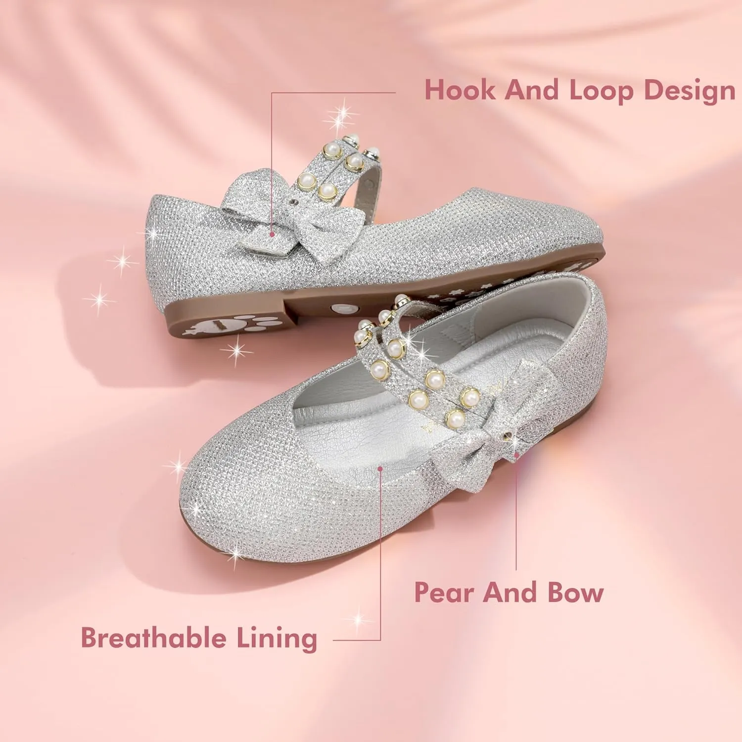 PANDANINJIA Toddler Girls Dress Shoes Pearls Bow Ballet Flats Flower Girl Shoes for Wedding Party School Communion Shoes