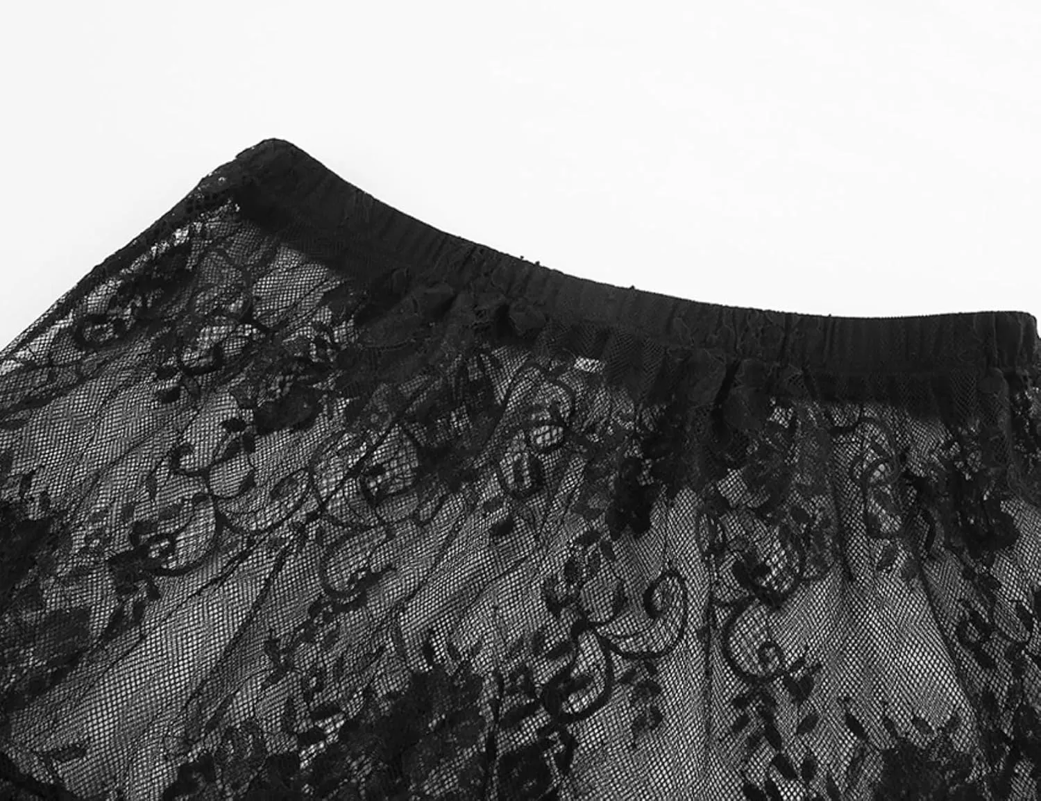 Perbai Women's Sexy Sheer Lace Skirt High Waisted Floral Embroidered Ruffled A Line Long Maxi Beach Skirts