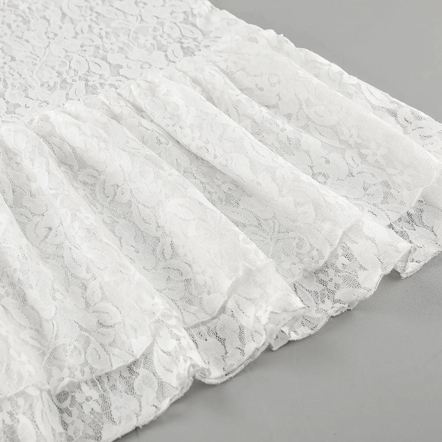 Perbai Women's Sexy Sheer Lace Skirt High Waisted Floral Embroidered Ruffled A Line Long Maxi Beach Skirts