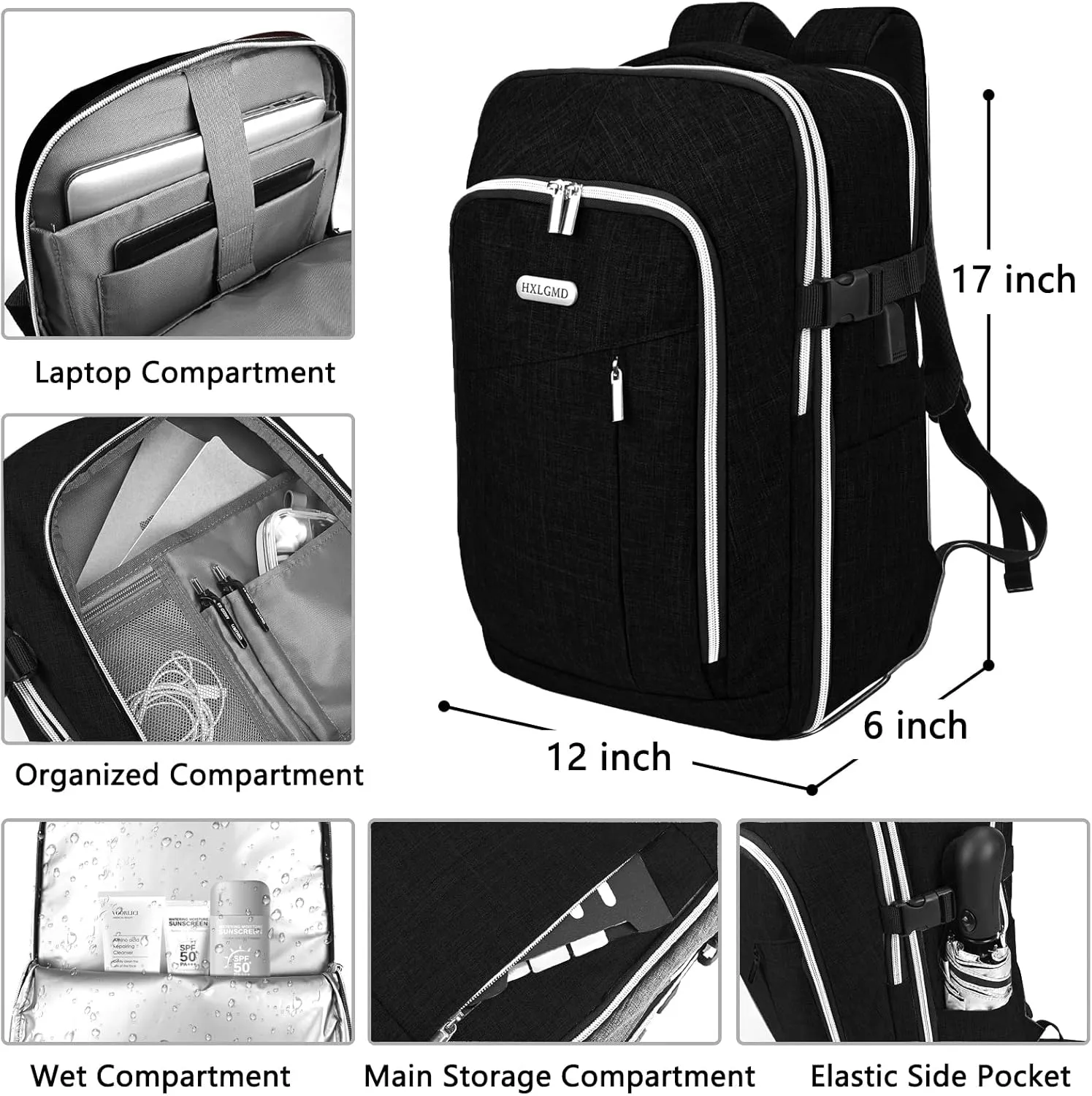 Personal Item Travel Carry On Luggage Backpack for Women Men Flight Approved Casual Weekender Laptop Bag for College Business Outdoors Hiking Water Resistant Lightweight Daypack with USB Charging Port