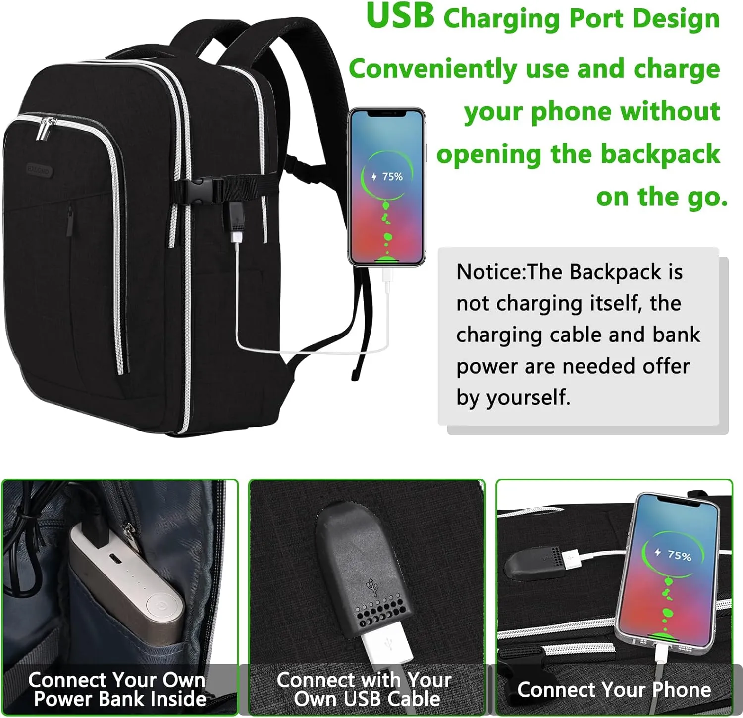 Personal Item Travel Carry On Luggage Backpack for Women Men Flight Approved Casual Weekender Laptop Bag for College Business Outdoors Hiking Water Resistant Lightweight Daypack with USB Charging Port