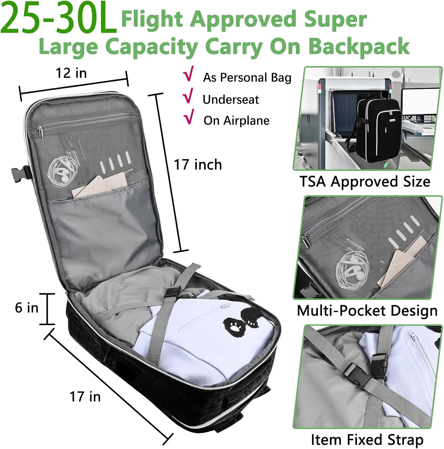 Personal Item Travel Carry On Luggage Backpack for Women Men Flight Approved Casual Weekender Laptop Bag for College Business Outdoors Hiking Water Resistant Lightweight Daypack with USB Charging Port