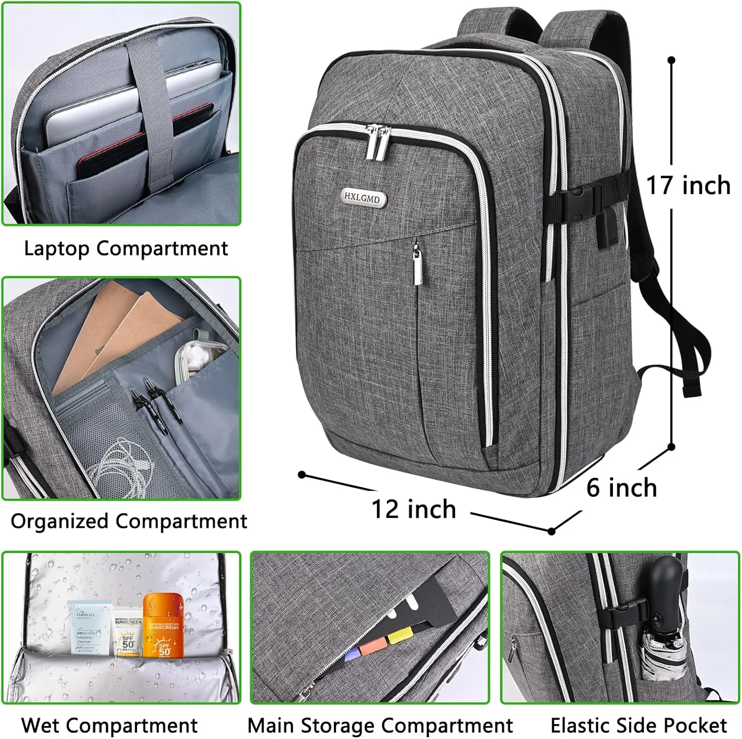 Personal Item Travel Carry On Luggage Backpack for Women Men Flight Approved Casual Weekender Laptop Bag for College Business Outdoors Hiking Water Resistant Lightweight Daypack with USB Charging Port