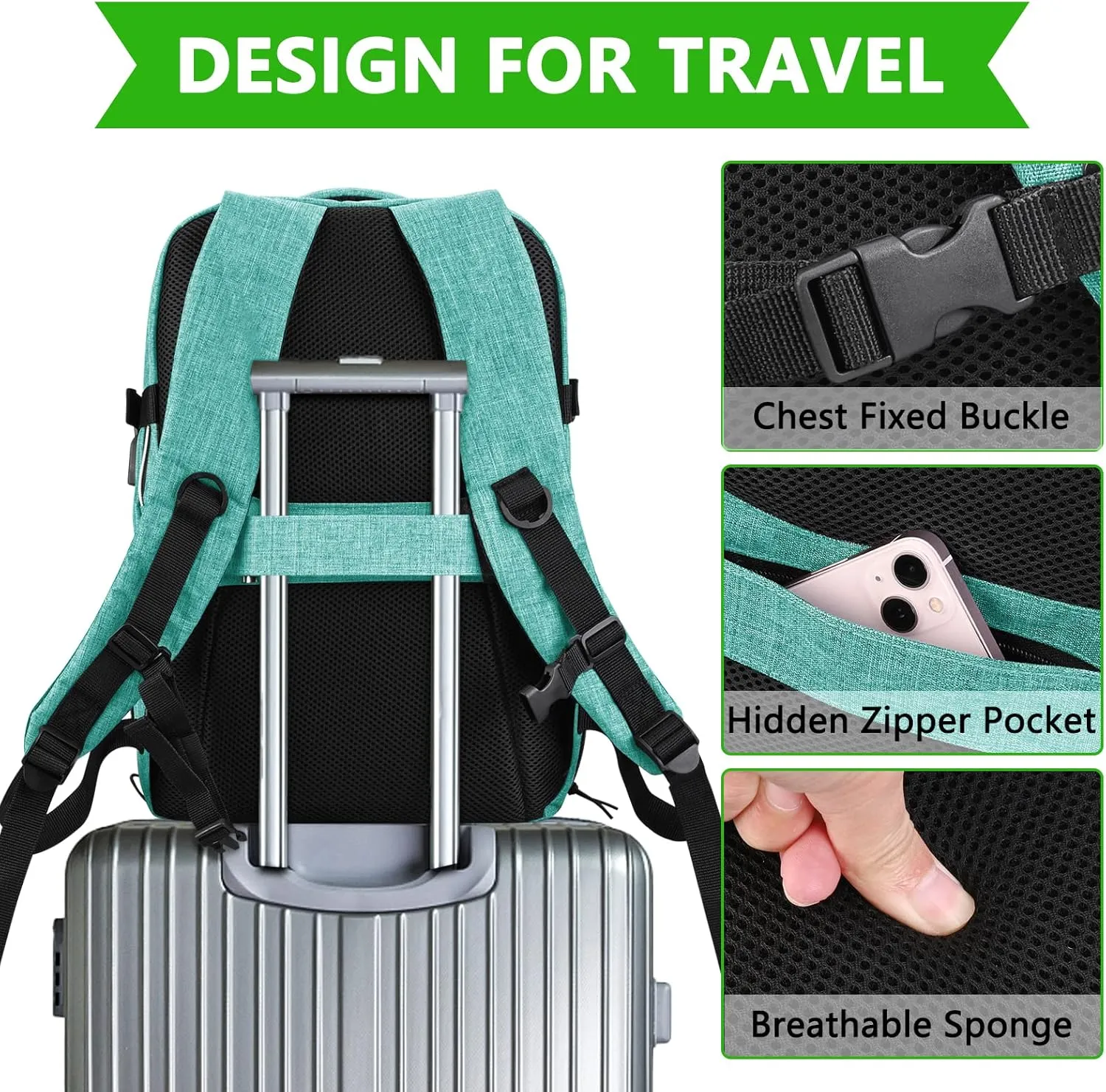 Personal Item Travel Carry On Luggage Backpack for Women Men Flight Approved Casual Weekender Laptop Bag for College Business Outdoors Hiking Water Resistant Lightweight Daypack with USB Charging Port