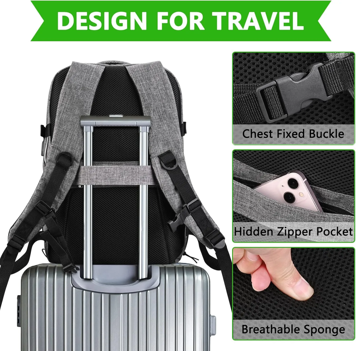Personal Item Travel Carry On Luggage Backpack for Women Men Flight Approved Casual Weekender Laptop Bag for College Business Outdoors Hiking Water Resistant Lightweight Daypack with USB Charging Port