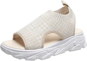 Platform Sandals for Women Casual Summer Fish Mouth Open Toe Slip on Sandals Lightweight Comfortable Net Cloth Hollow Athletic Sandals Outdoor Shoes