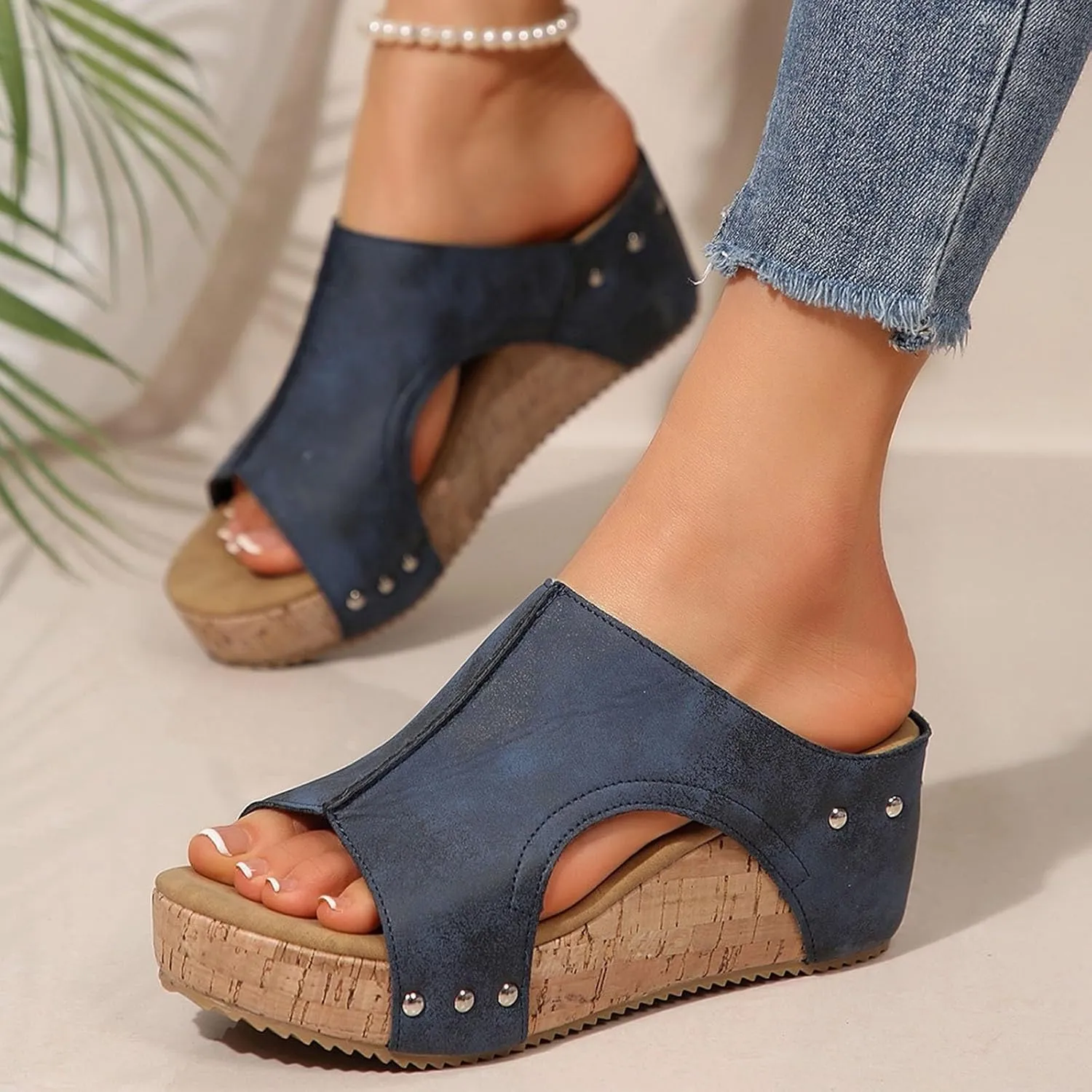Platform Sandals Women Summer Beach Black Sandals Wedge Heel Slip on Sandals Travel Bohemia Walking Shoes