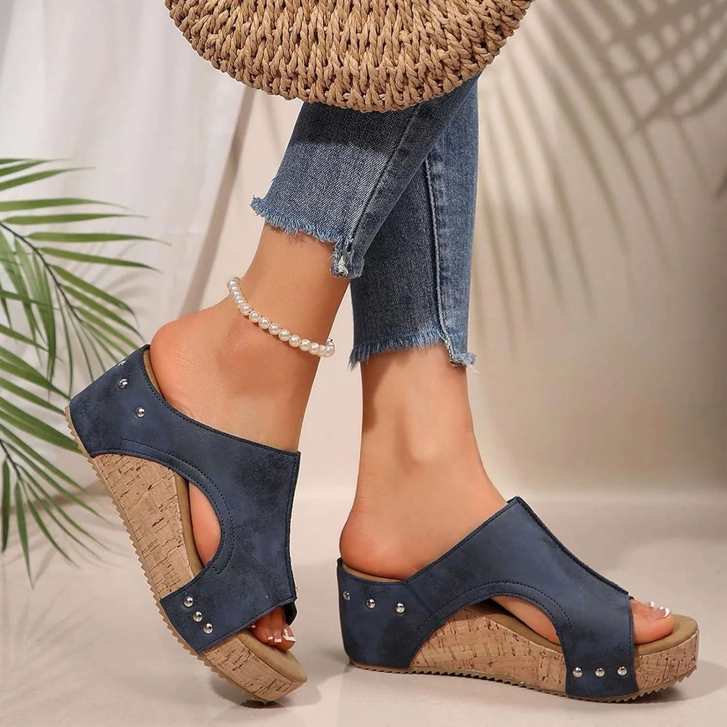 Platform Sandals Women Summer Beach Black Sandals Wedge Heel Slip on Sandals Travel Bohemia Walking Shoes