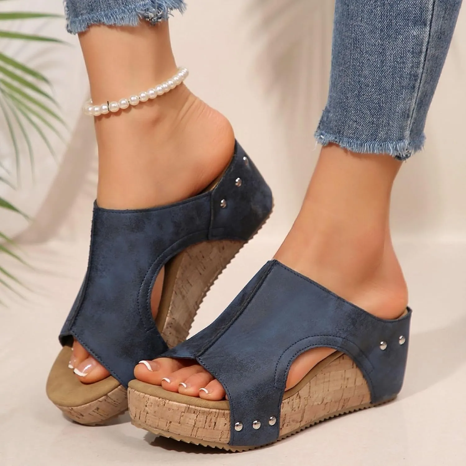 Platform Sandals Women Summer Beach Black Sandals Wedge Heel Slip on Sandals Travel Bohemia Walking Shoes