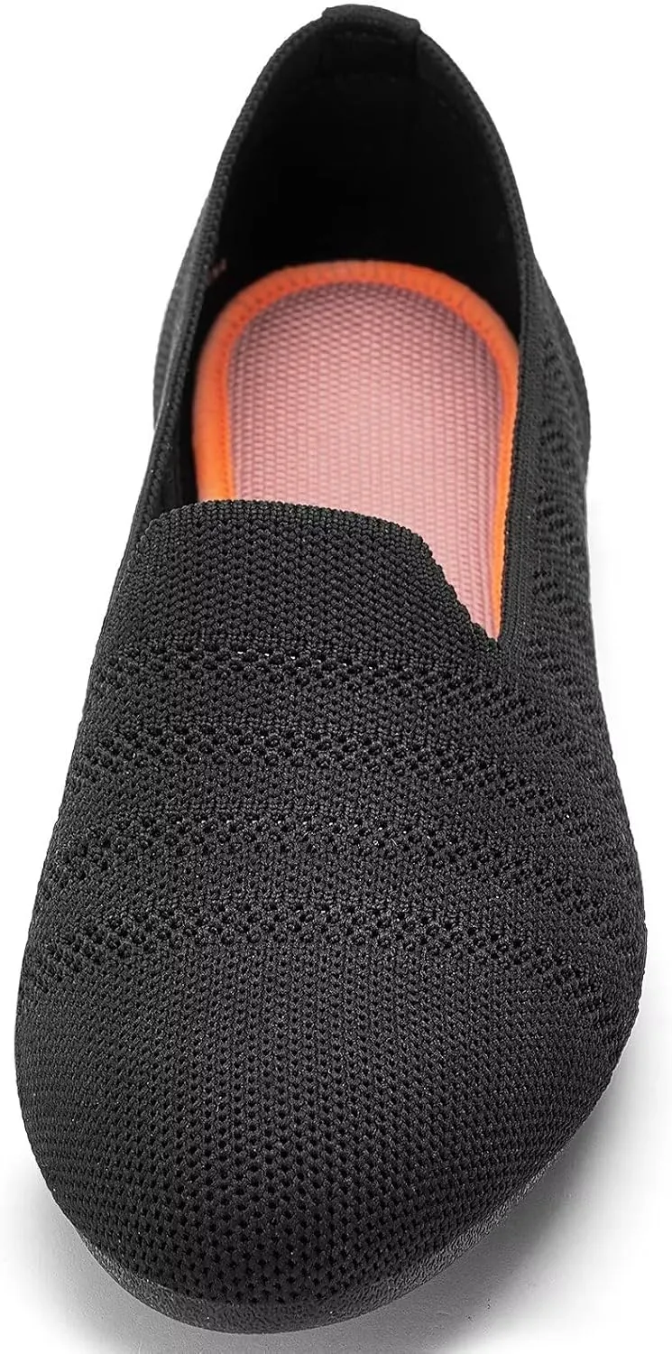 poemlady Women’s Ballet Flat Shoes Dress Shoes Knit Round Toe Slip On Ballerina Walking Flats Shoes for Woman Low Wedge Casual