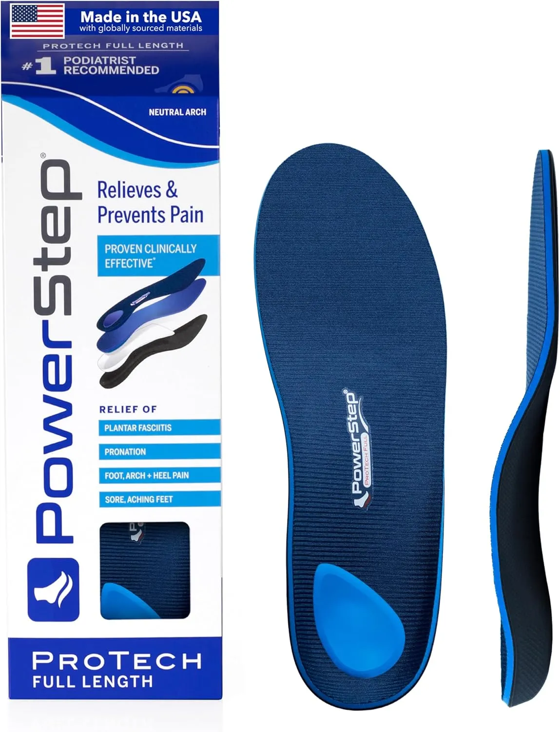 PowerStep ProTech Full Length Orthotic Insoles - Medical Grade Arch Support Inserts for Relieving & Preventing Plantar Fasciitis   Heel Pain - Maximum Cushioning   Memory Foam Orthotics