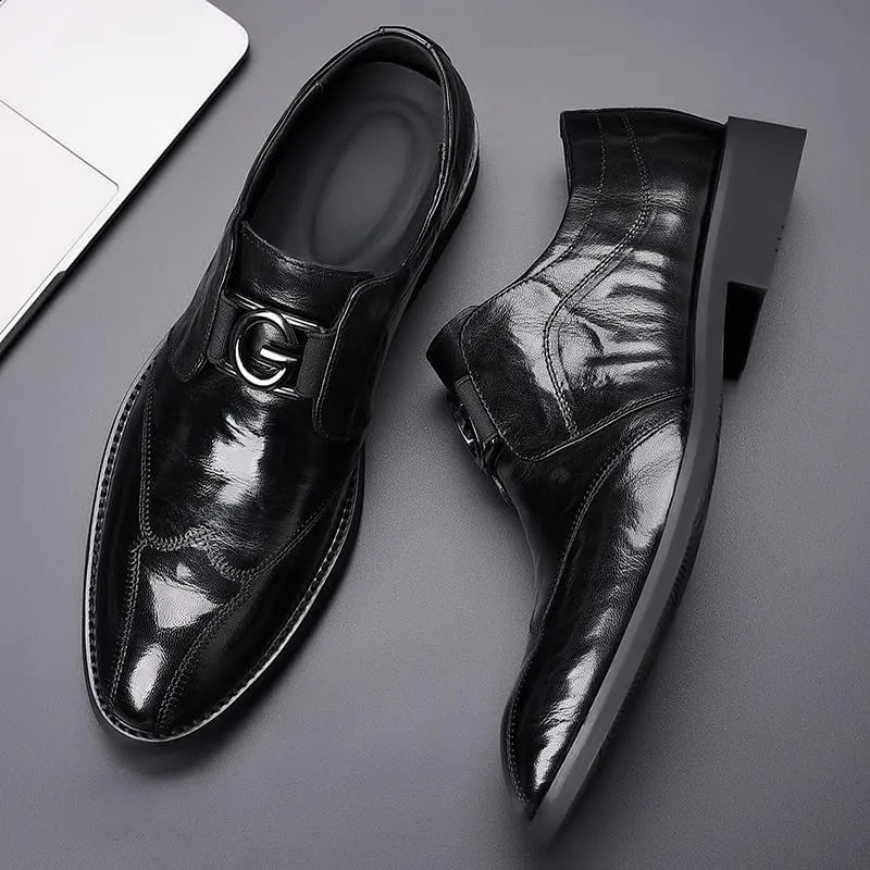 Premium Calfskin Leather Men's Dress Loafers with Cushioned Collar, Non-Slip Rubber Sole for Corporate Events & Client Meetings