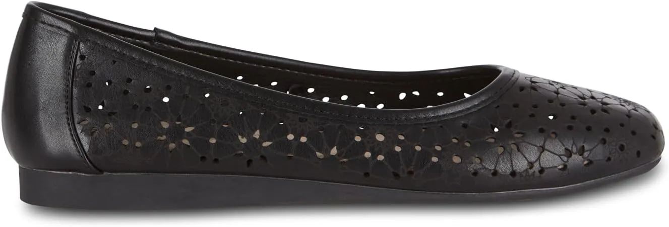 Priscilla Women’s Flats – Comfortable Vegan Slip-On Shoes with Memory Foam, Breathable Eyelet Stitch Detail, Available in Black, Cafe, White, Medium & Wide Sizes 6-10