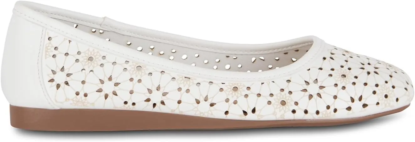 Priscilla Women’s Flats – Comfortable Vegan Slip-On Shoes with Memory Foam, Breathable Eyelet Stitch Detail, Available in Black, Cafe, White, Medium & Wide Sizes 6-10