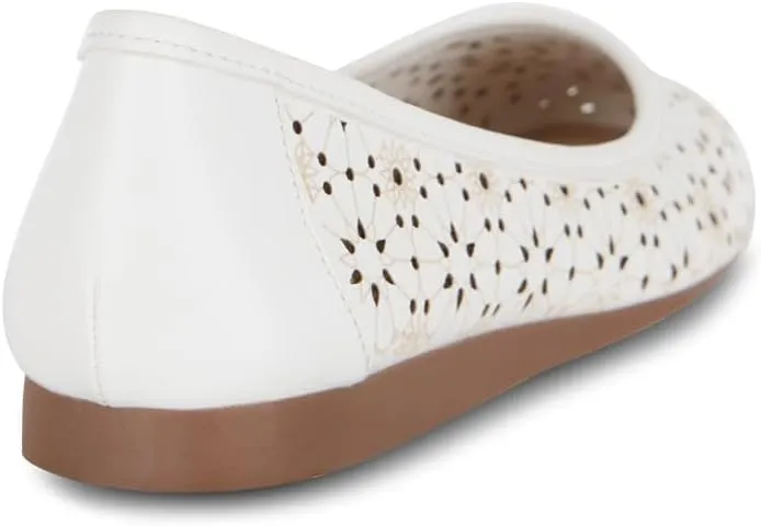 Priscilla Women’s Flats – Comfortable Vegan Slip-On Shoes with Memory Foam, Breathable Eyelet Stitch Detail, Available in Black, Cafe, White, Medium & Wide Sizes 6-10