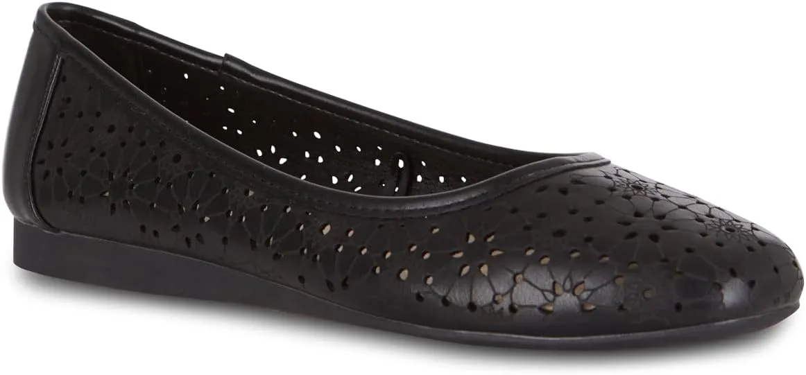 Priscilla Women’s Flats – Comfortable Vegan Slip-On Shoes with Memory Foam, Breathable Eyelet Stitch Detail, Available in Black, Cafe, White, Medium & Wide Sizes 6-10