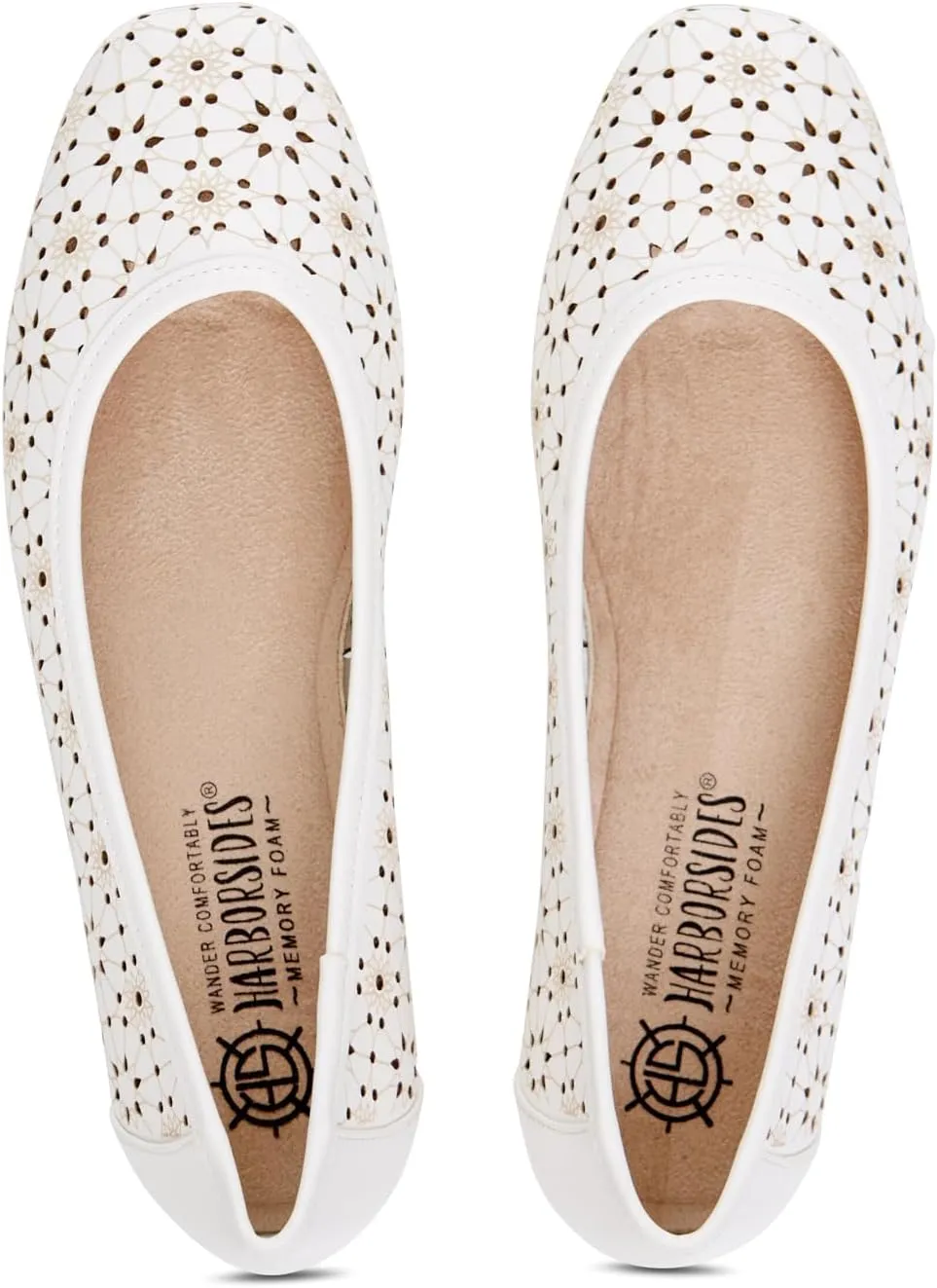 Priscilla Women’s Flats – Comfortable Vegan Slip-On Shoes with Memory Foam, Breathable Eyelet Stitch Detail, Available in Black, Cafe, White, Medium & Wide Sizes 6-10