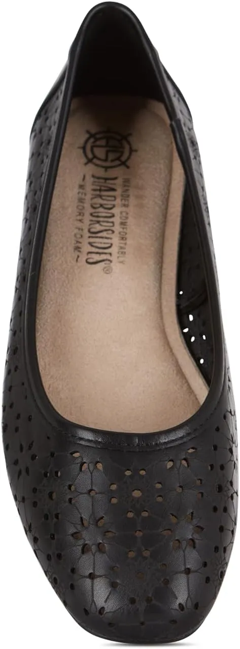 Priscilla Women’s Flats – Comfortable Vegan Slip-On Shoes with Memory Foam, Breathable Eyelet Stitch Detail, Available in Black, Cafe, White, Medium & Wide Sizes 6-10