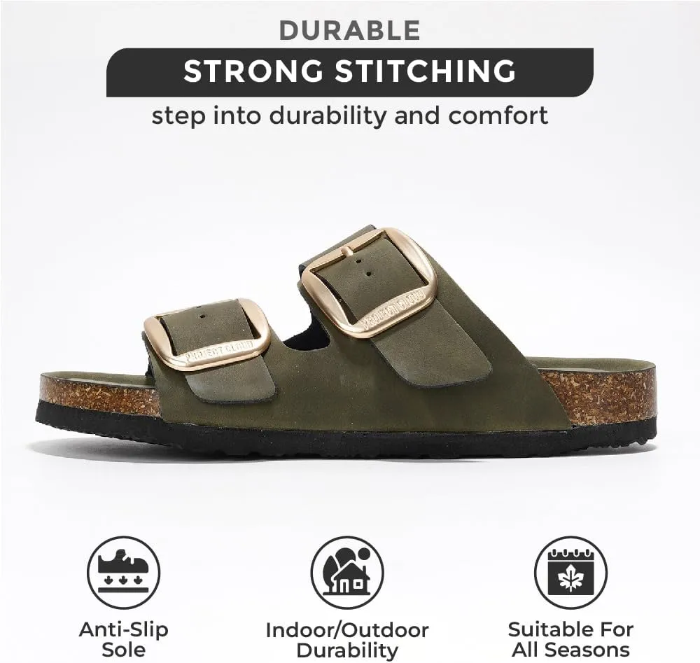 Project Cloud Genuine Leather Flat Sandals for Women 2025 Comfortable Beach Essentials Womens Sandals Memory Foam Vacation Essentials Slides for Women Footwear (Santorini)