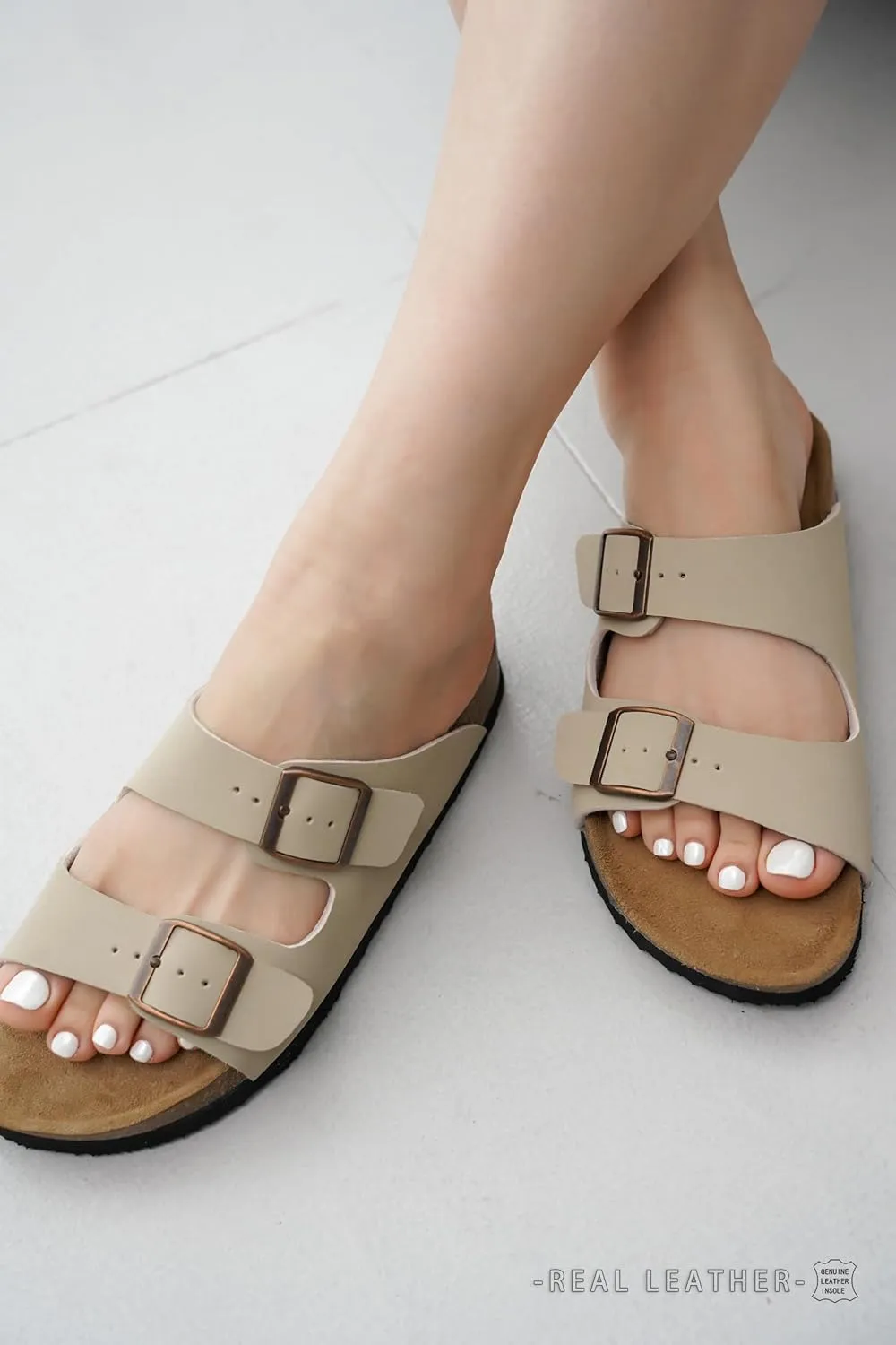 Project Cloud Genuine Leather Flat Sandals Women 2025 Beach Essentials Womens Sandals Memory Foam Vacation Essentials Slides for Women Footwear (Venita)