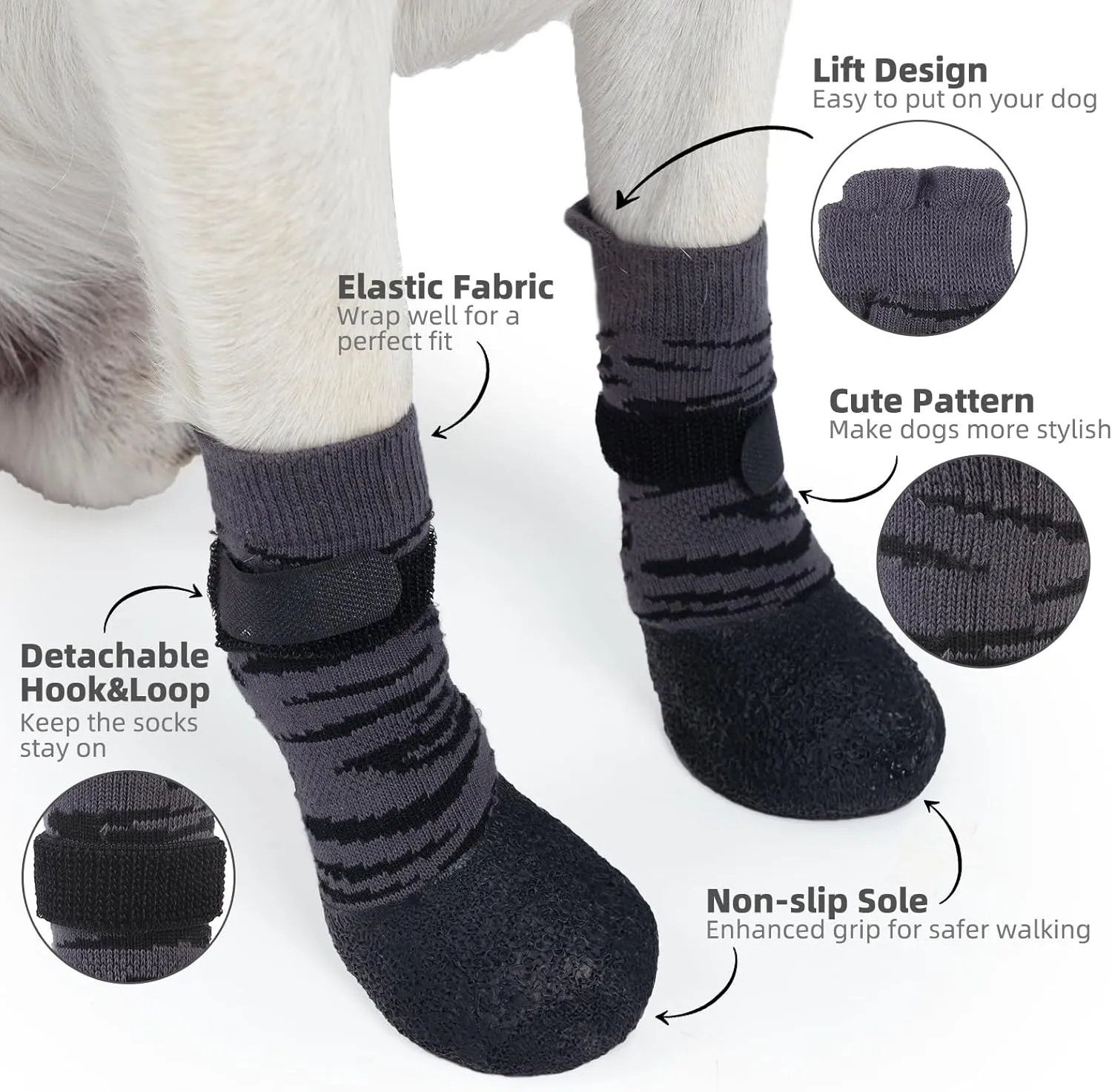 PUPTECK Anti Slip Dogs Shoes for Hot/Cold Pavement, Senior Booties, Rubber Boots & Paw Protectors for Small Medium Large Size Dogs to Prevent Licking, Grippy Socks for Hardwood Floors, Tiger, XL