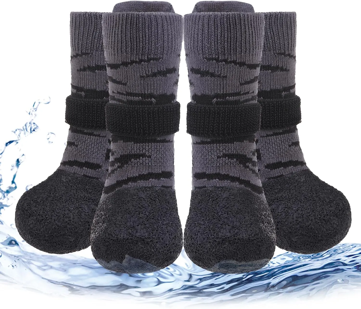 PUPTECK Anti Slip Dogs Shoes for Hot/Cold Pavement, Senior Booties, Rubber Boots & Paw Protectors for Small Medium Large Size Dogs to Prevent Licking, Grippy Socks for Hardwood Floors, Tiger, XL