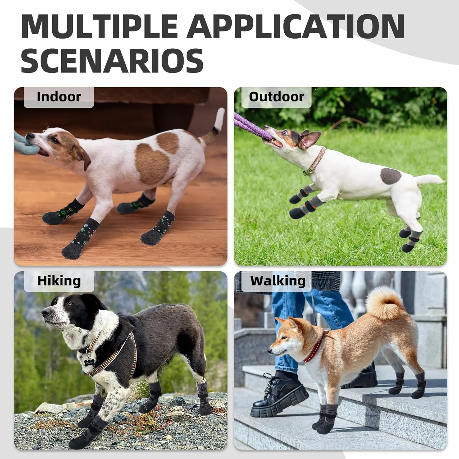 PUPTECK Anti Slip Dogs Shoes for Hot/Cold Pavement, Senior Booties, Rubber Boots & Paw Protectors for Small Medium Large Size Dogs to Prevent Licking, Grippy Socks for Hardwood Floors, Tiger, XL