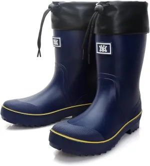 Rain Boots for Men, Waterproof Warm Rubber Boots Mens Garden Boots, Comfort Mid-Calf Lightweight Adjustable Raining Shoes, Elastic Chelsea Ankle Rain Boots Fishing Shoes for Yard Farm Outdoor Work