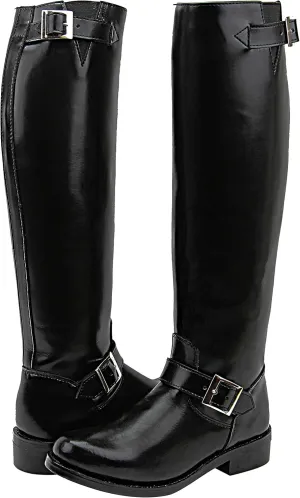 Raven Woman Ladies Motorcycle Highway Police Engineer Trooper Patrol Leather Tall Riding Boots Color Black