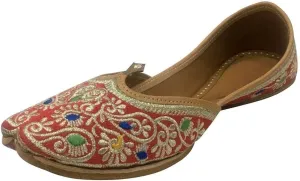 Red Punjabi Women Multi Jutti Indian Mojari Khussa Flipflops Bridal Mojari