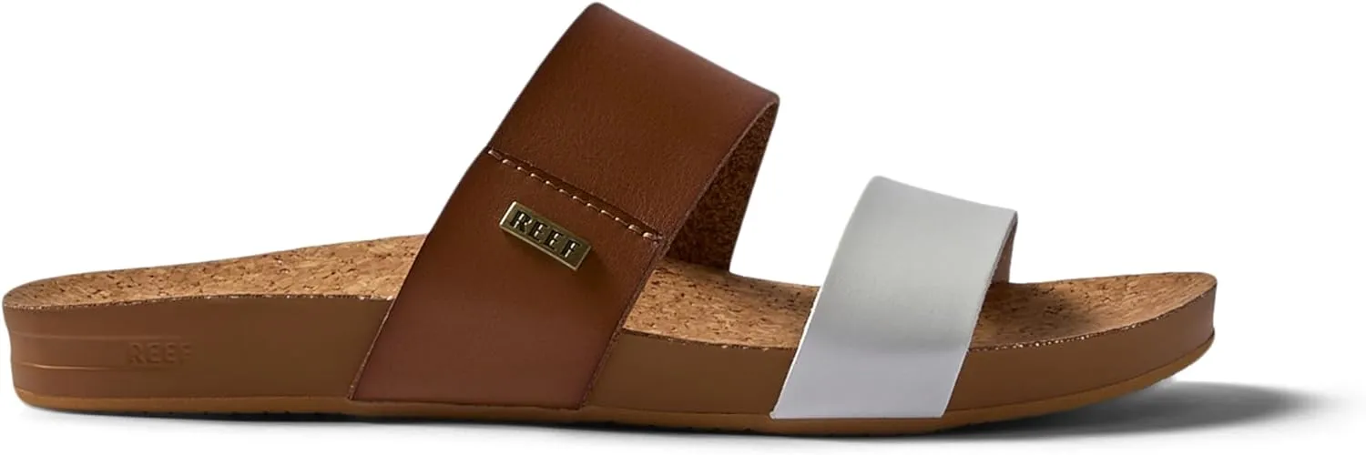 Reef Women's Cushion Vista Fashion Slide Sandal, Vegan Leather Strap, Soft Footbed