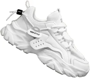 [Retro Thick-Sole Sneakers] Retro Thick-Sole Sneakers - Non-Slip Durable Rubber Sole White Shoes - Casual All-Season Fashion