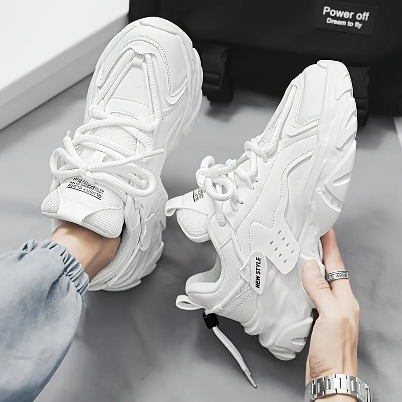[Retro Thick-Sole Sneakers] Retro Thick-Sole Sneakers - Non-Slip Durable Rubber Sole White Shoes - Casual All-Season Fashion