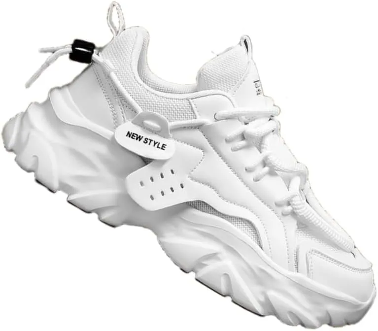 [Retro Thick-Sole Sneakers] Retro Thick-Sole Sneakers - Non-Slip Durable Rubber Sole White Shoes - Casual All-Season Fashion
