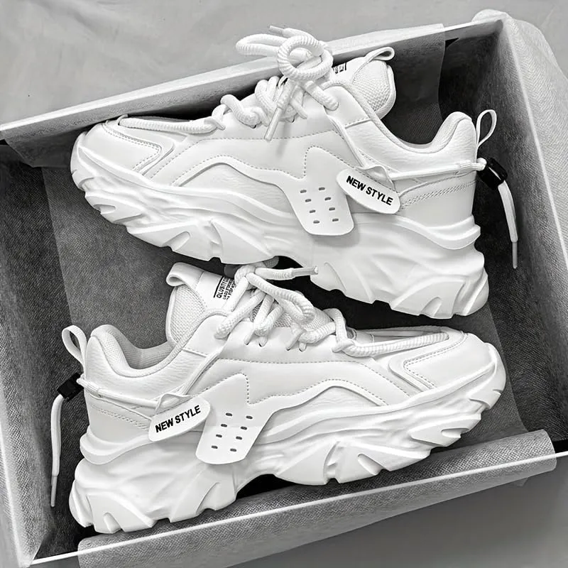 [Retro Thick-Sole Sneakers] Retro Thick-Sole Sneakers - Non-Slip Durable Rubber Sole White Shoes - Casual All-Season Fashion