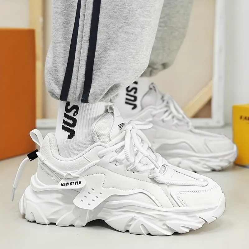 [Retro Thick-Sole Sneakers] Retro Thick-Sole Sneakers - Non-Slip Durable Rubber Sole White Shoes - Casual All-Season Fashion