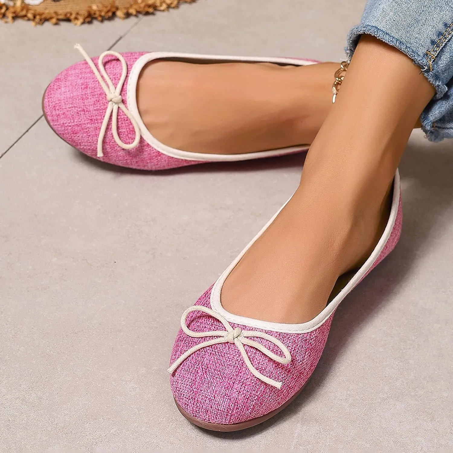 Round Toe Women Flat Shoes Bowknot Comfy Slip-On Fashion Denim Upper Ballet Flats Dressy Ladies Ballerine Shoes 2025