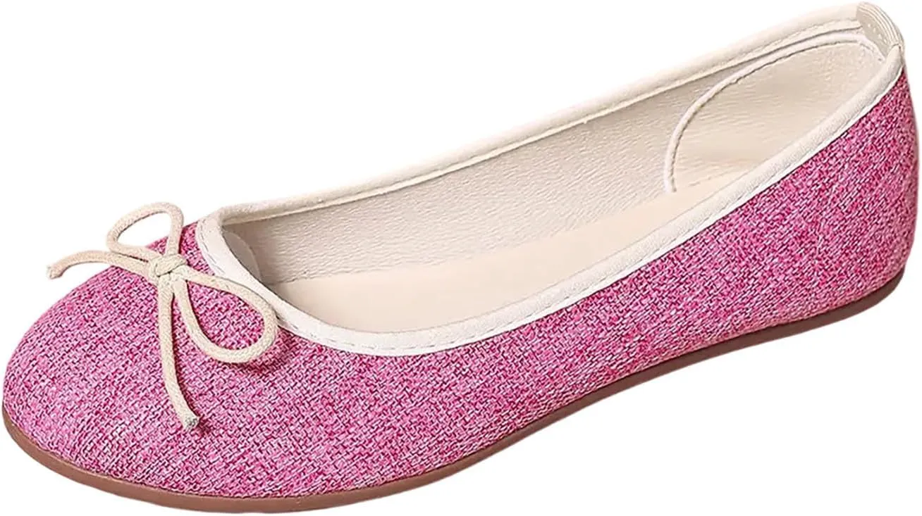 Round Toe Women Flat Shoes Bowknot Comfy Slip-On Fashion Denim Upper Ballet Flats Dressy Ladies Ballerine Shoes 2025